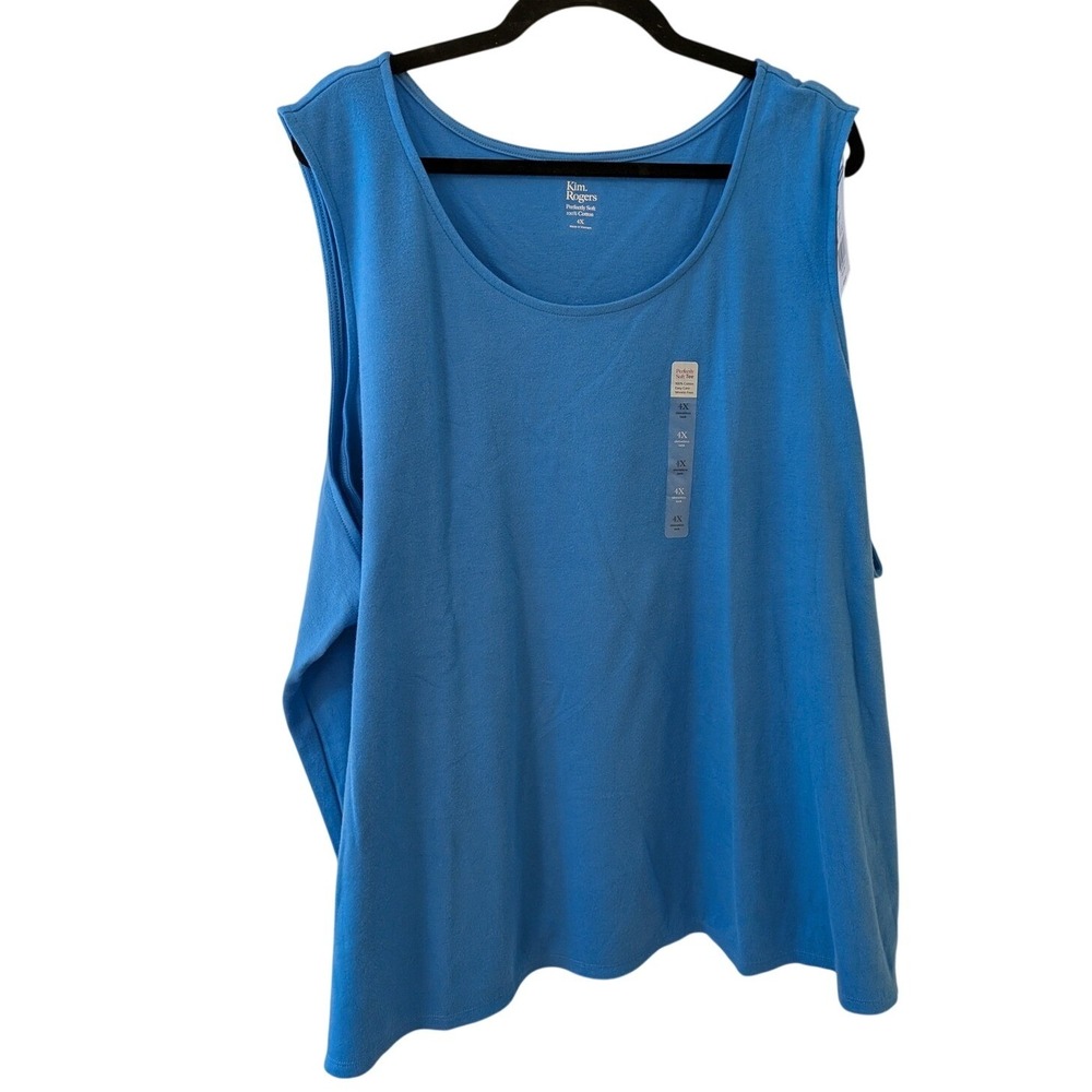 New Kim Rogers Perfectly Soft Tank Top 4X Royal Blue Cotton Sleeveless 16724SPM